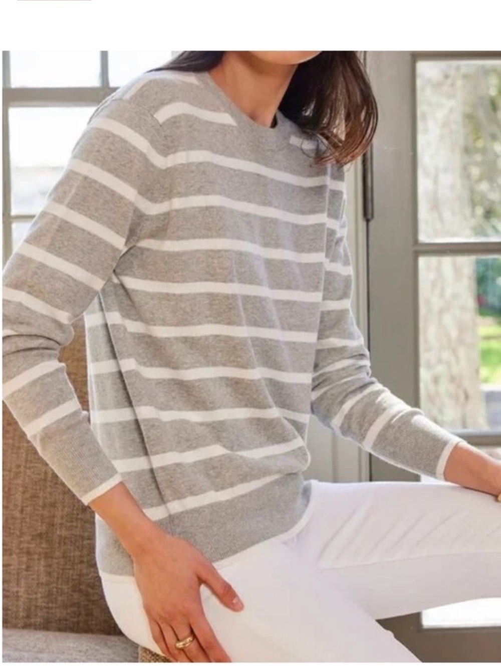 Lake Evaline Sweater - Size Small - Linen Cotton - Gray and White Stripes
